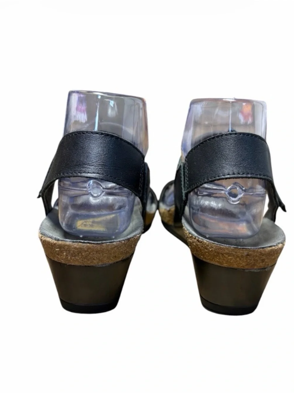Naot Leather T-Strap Wedge Sandals Womens EU 39 US 8 Black Comfort Heel
